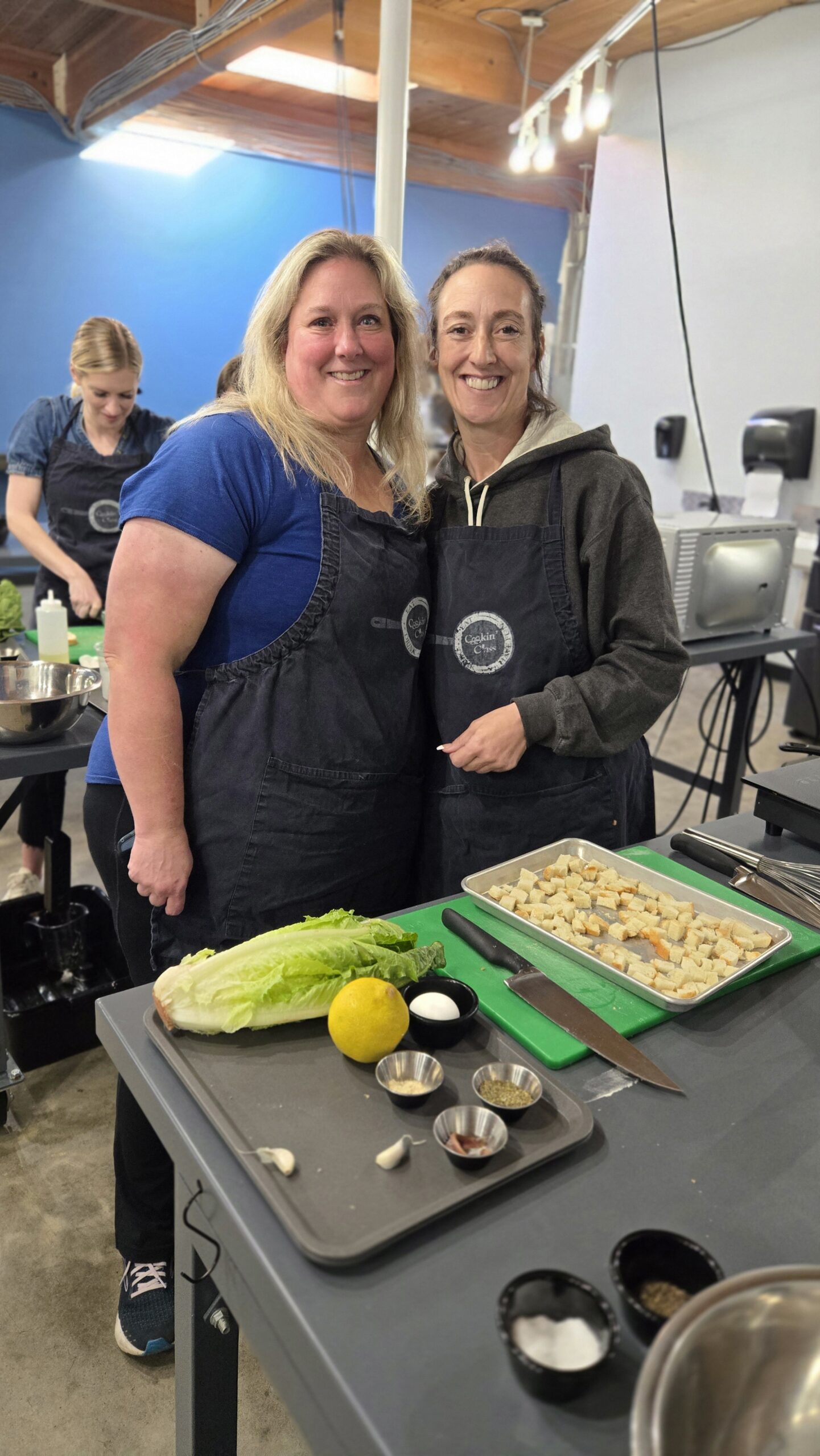 two women at a cooking class